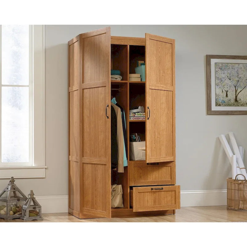 Armoire de rangement avec penderie et tiroirs coulissants Blanc