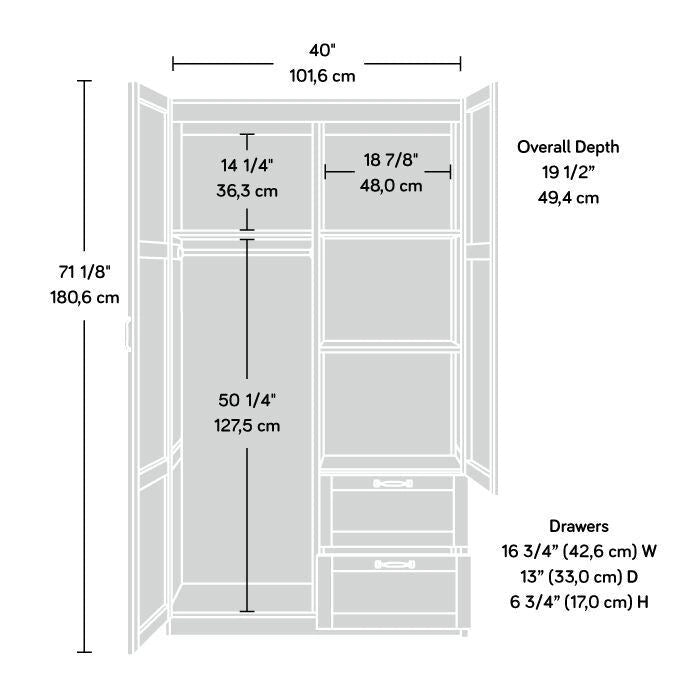 Armoire de rangement avec penderie et tiroirs coulissants Blanc
