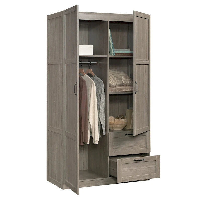 Armoire de rangement avec penderie et tiroirs coulissants Blanc