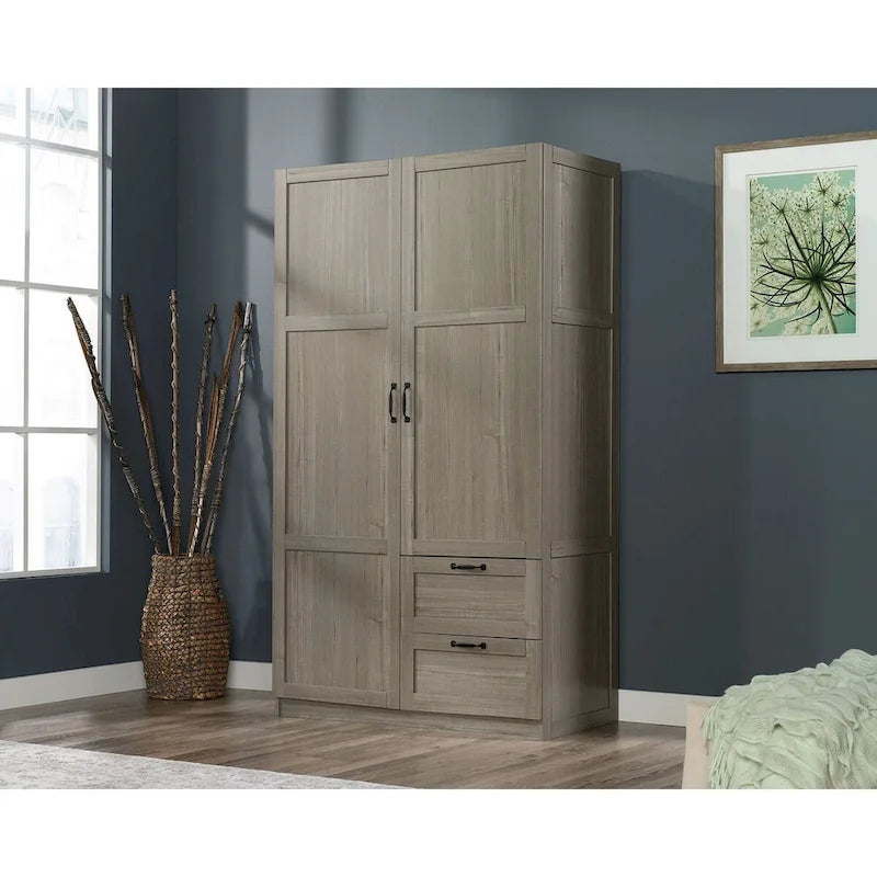 Armoire de rangement avec penderie et tiroirs coulissants Blanc