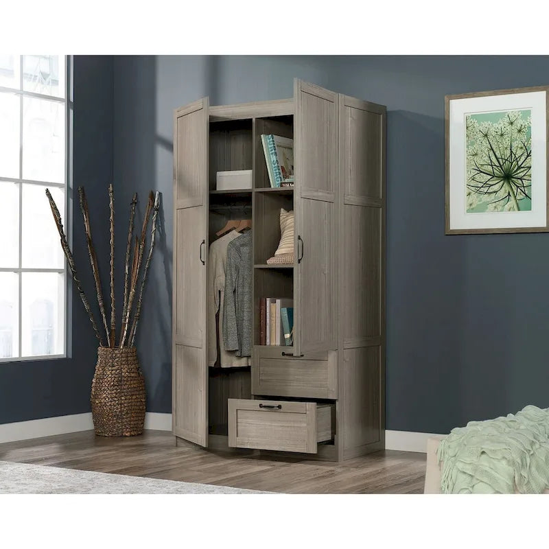 Armoire de rangement avec penderie et tiroirs coulissants Blanc