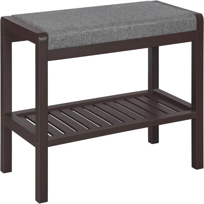 Banc d'entrée en bambou rembourré avec étagère à chaussures à lattes Marron Gris