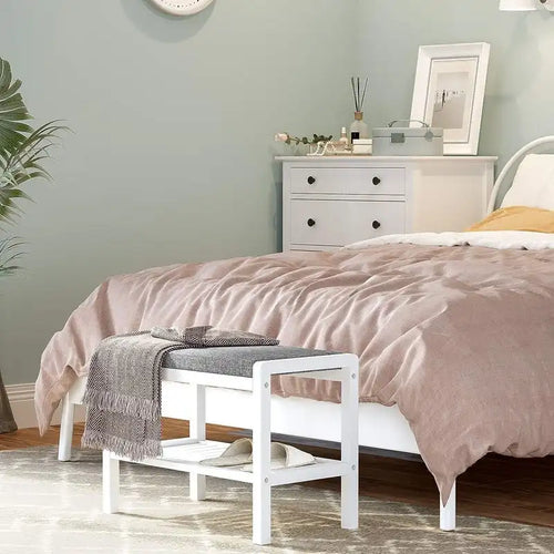 Bamboo Padded Seat Entryway Bench with Slatted Shoe Shelf Brown Gray
