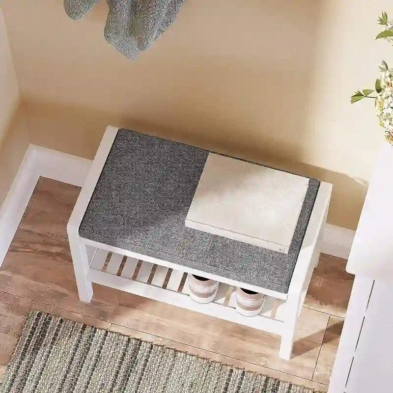 Banc d'entrée en bambou rembourré avec étagère à chaussures à lattes Marron Gris