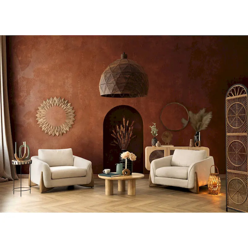 Table basse ronde en bois de manguier massif, finition rustique marron naturel