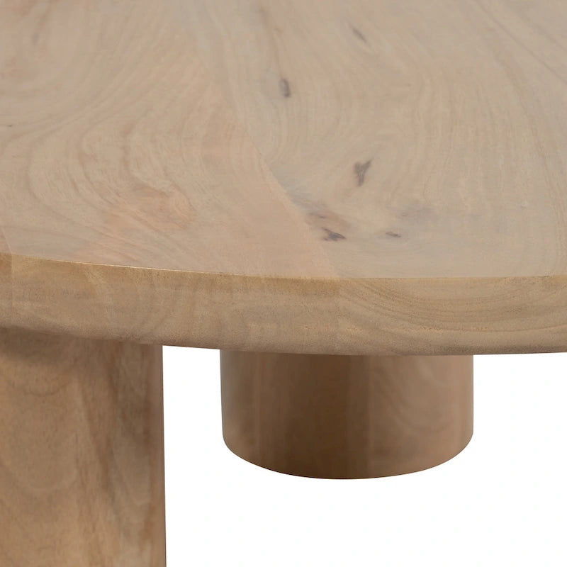 Table basse ronde en bois de manguier massif, finition rustique marron naturel