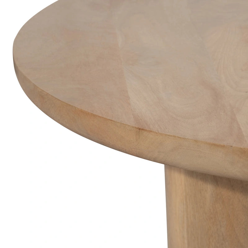 Table basse ronde en bois de manguier massif, finition rustique marron naturel