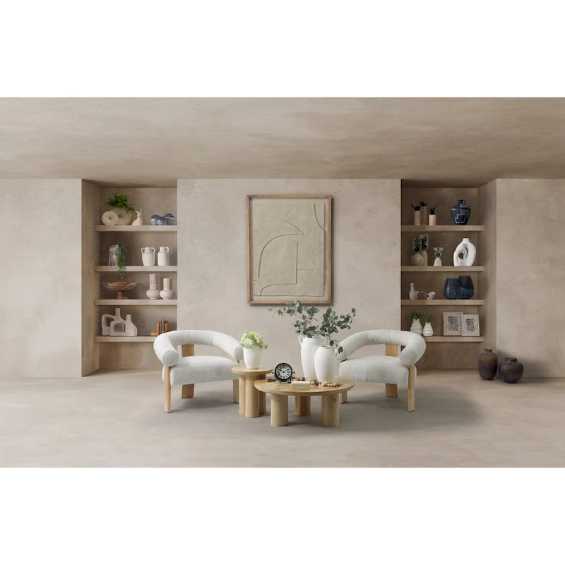 Table basse ronde en bois de manguier massif, finition rustique marron naturel