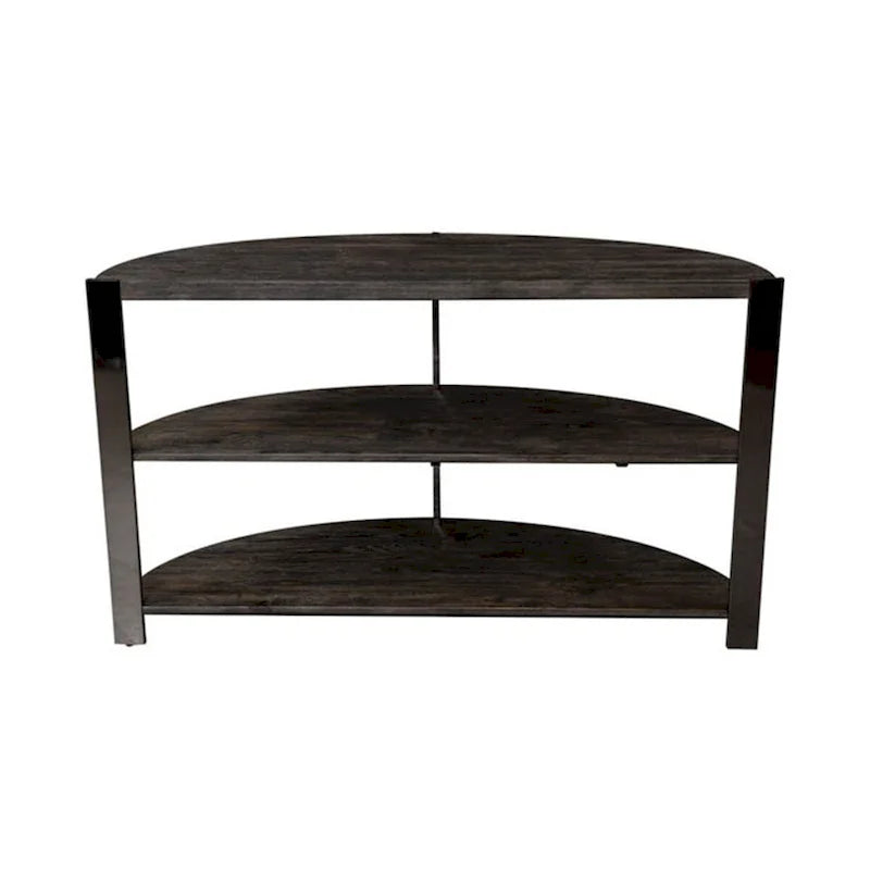 Console demi-lune avec 2 étagères ouvertes, pieds chromés en bois anthracite