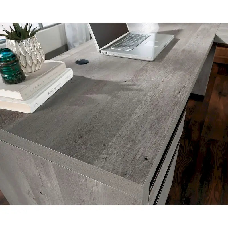 Bureau d'angle avec tiroirs finition acacia clair