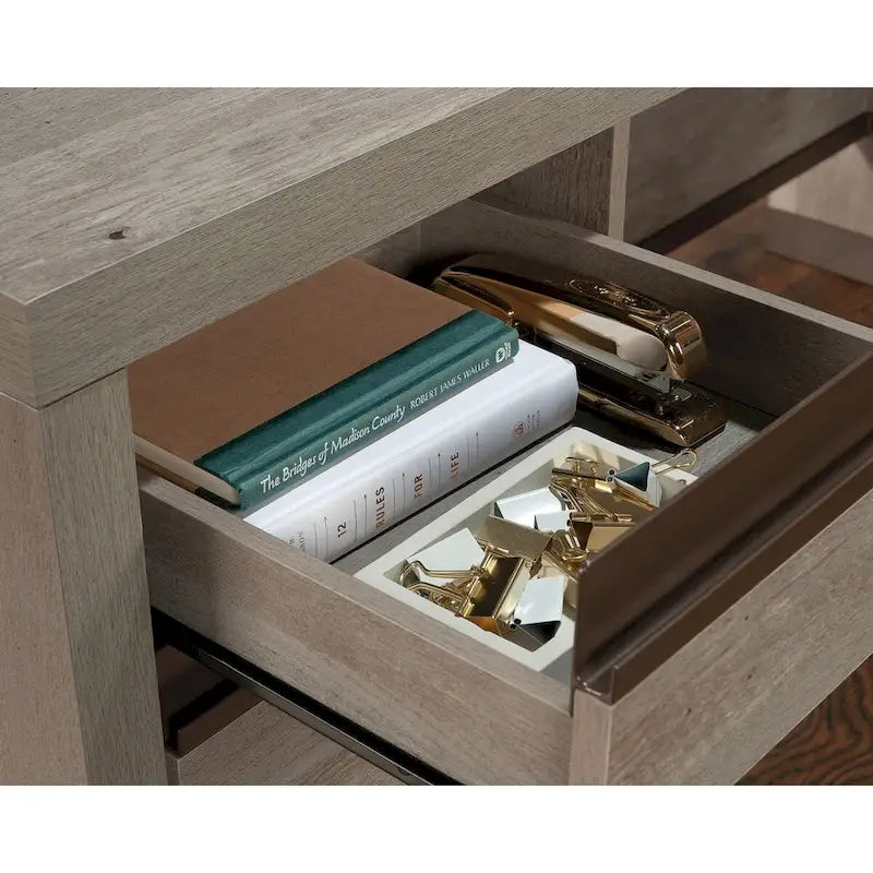 Bureau d'angle avec tiroirs finition acacia clair