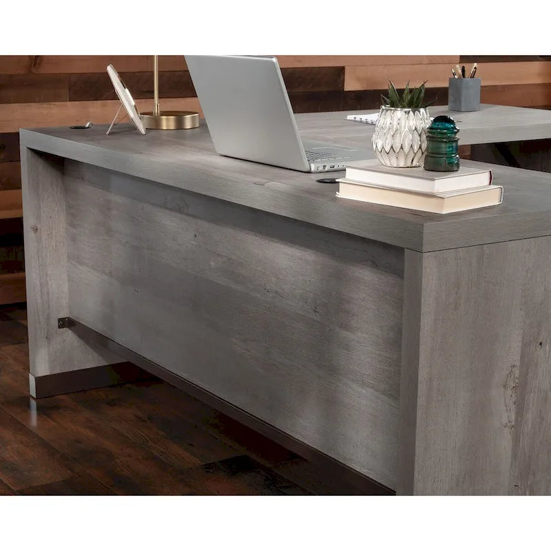 Bureau d'angle avec tiroirs finition acacia clair