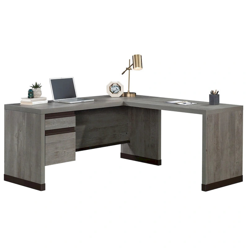 Bureau d'angle avec tiroirs finition acacia clair