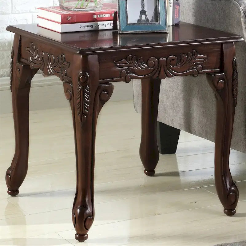 Table d'appoint en bois marron avec pieds griffes ornés Style traditionnel