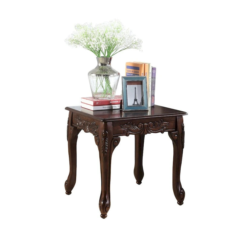 Table d'appoint en bois marron avec pieds griffes ornés Style traditionnel
