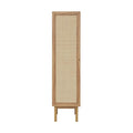 Armoire haute de style Mid-Century en placage de chêne avec porte en rotin