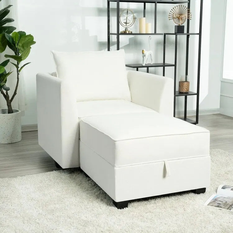 Fauteuil d'appoint en lin Cadre en bois massif Beige Fauteuil de salon