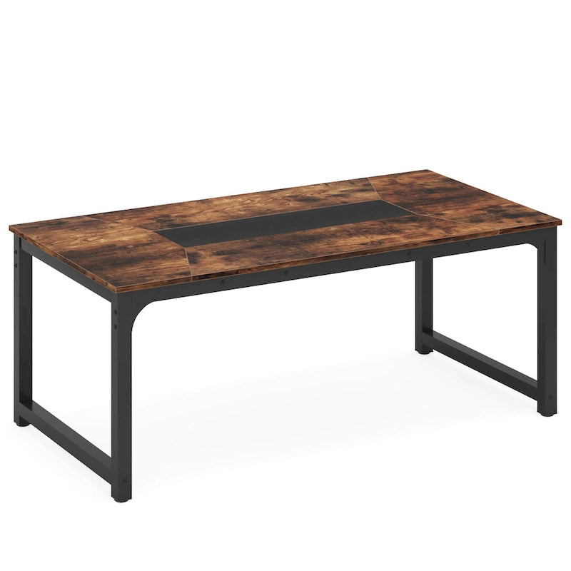 Table à manger rectangulaire industrielle marron rustique avec cadre en métal noir