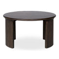 Table basse ronde en chêne massif avec pieds cannelés marron foncé