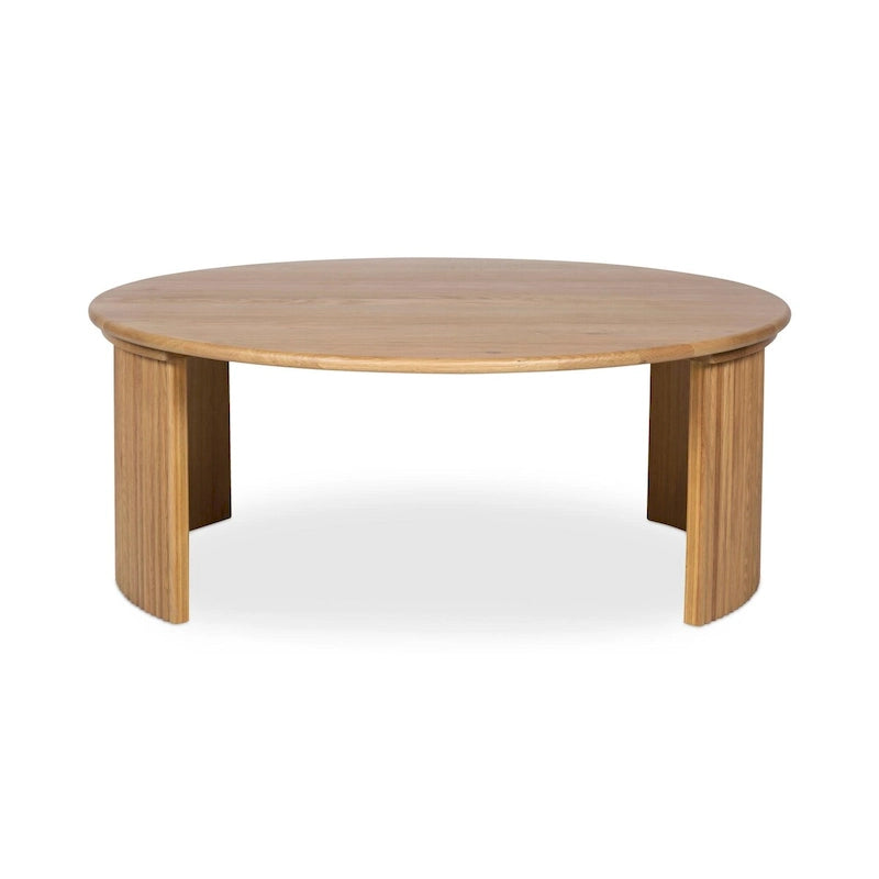 Table basse ronde en chêne massif avec pieds cannelés marron foncé