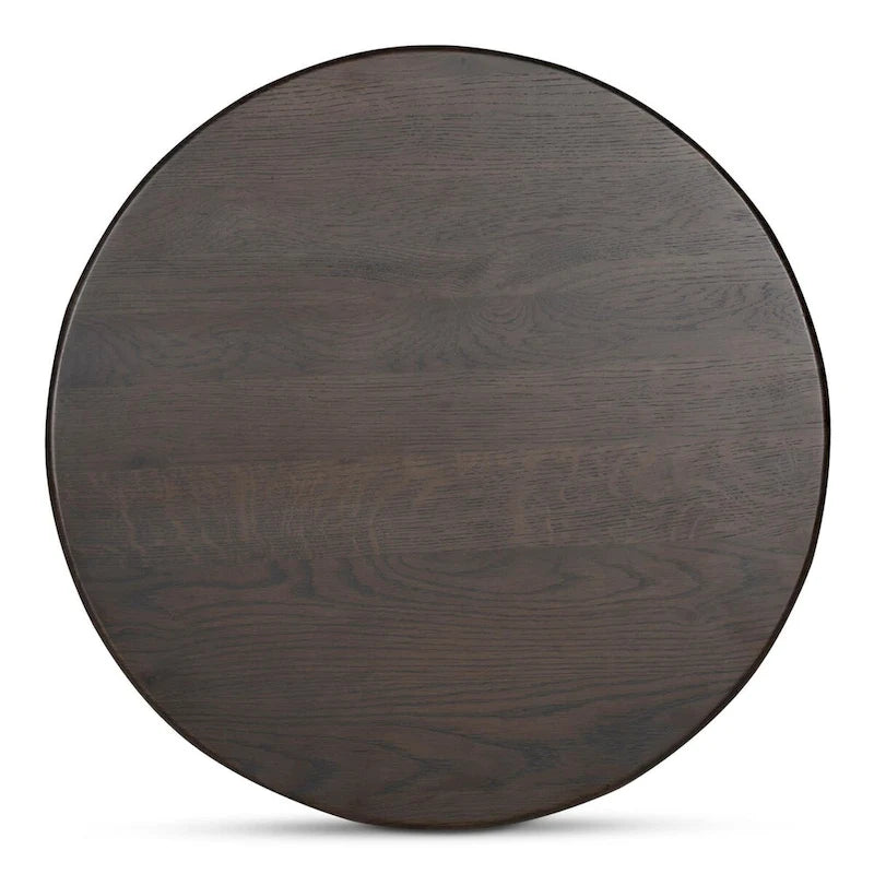 Table basse ronde en chêne massif avec pieds cannelés marron foncé