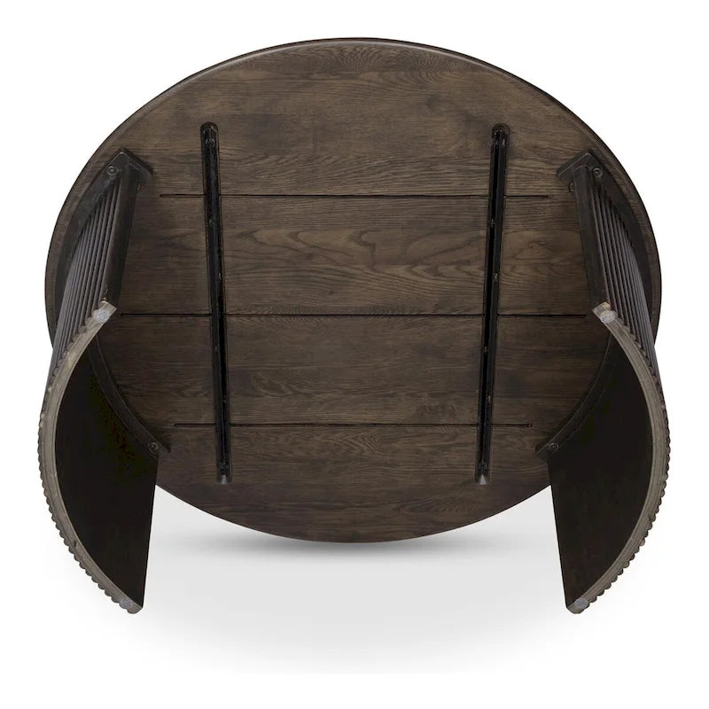Table basse ronde en chêne massif avec pieds cannelés marron foncé
