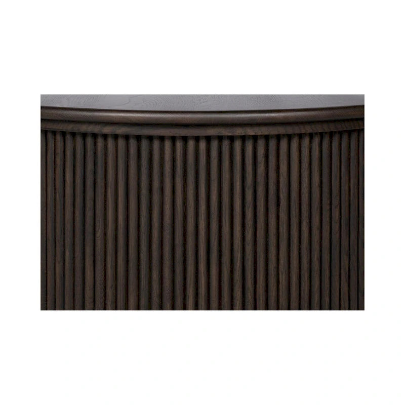 Table basse ronde en chêne massif avec pieds cannelés marron foncé
