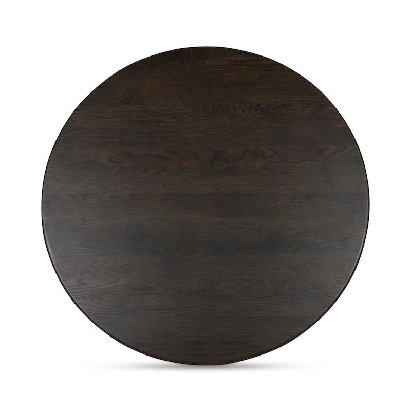 Table basse ronde en chêne massif avec pieds cannelés marron foncé