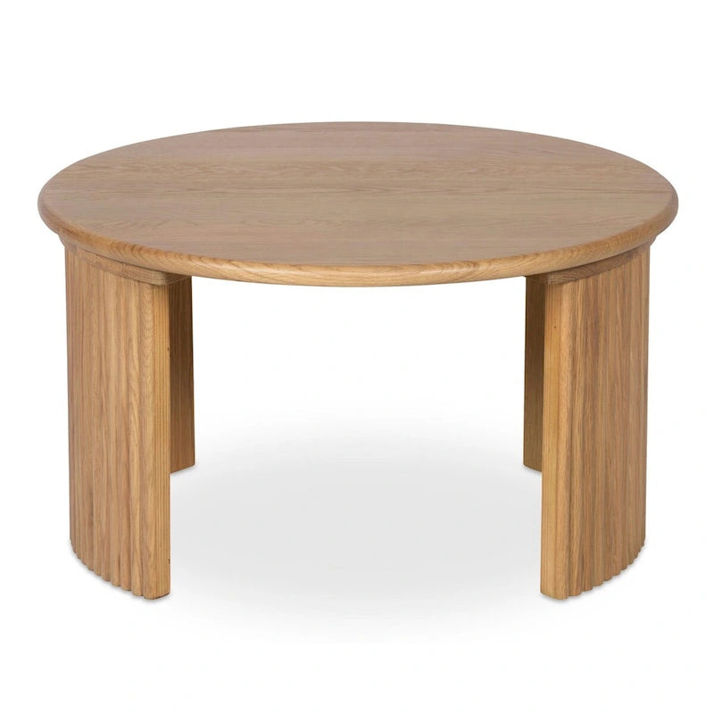 Table basse ronde en chêne massif avec pieds cannelés marron foncé