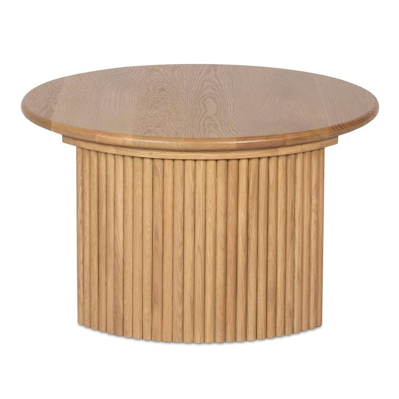 Table basse ronde en chêne massif avec pieds cannelés marron foncé