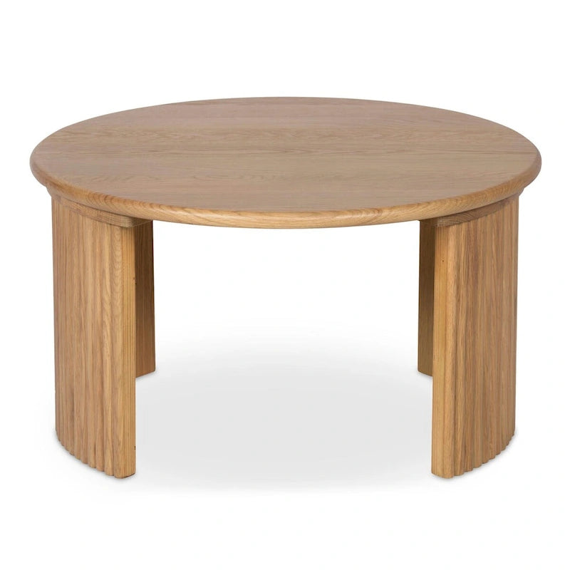 Table basse ronde en chêne massif avec pieds cannelés marron foncé